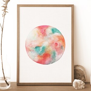 Impresión de luna galáctica, arte de pared lunar, decoración bohemia, acuarela celestial caprichosa, póster colorido de luna galáctica, decoración celestial, regalo espiritual
