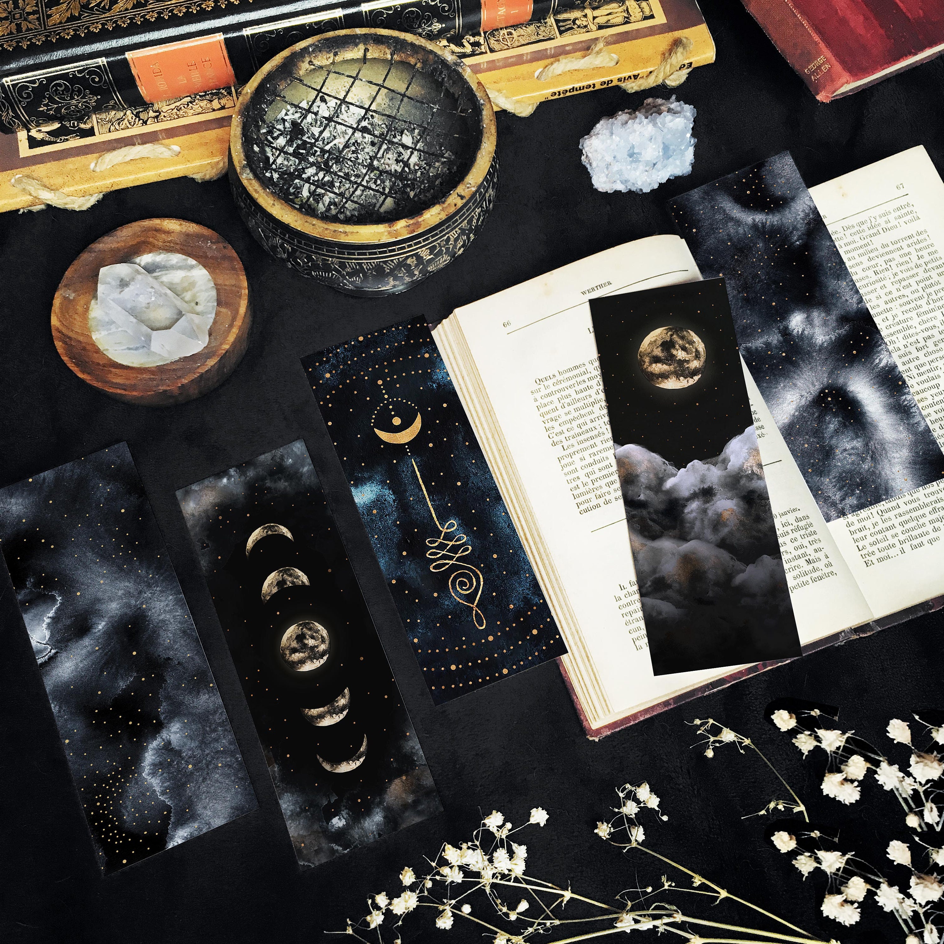 Celestial Bookmarks, Moon Bookmarks, Celestial Stationery, Spiritual Witchy bookmarks, Book lovers gift, dark academia whimsigoth decor
