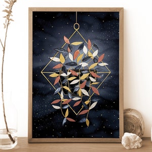 Impressão de planta de peperômia, arte de parede botânica de bruxa, ilustração de planta, pôster de planta estilo boho escuro, decoração de bruxa, presente de Natal para amantes de plantas