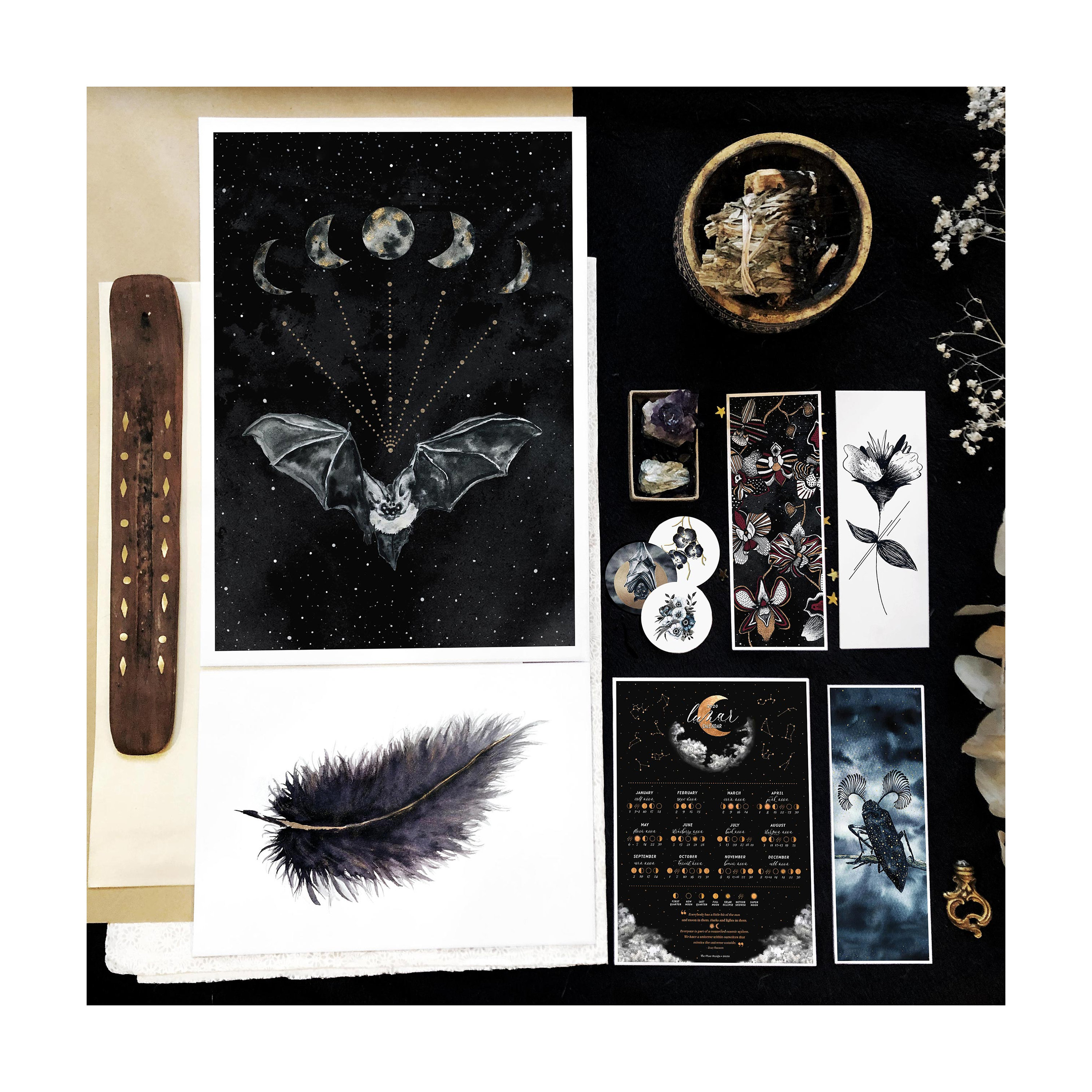 Witchy Art Mystery Box, Mystery Pack of Prints, Cards, Bookmarks, stickers, crystals, Surprise Pack, Grab Bag Stationery, Christmas Gift