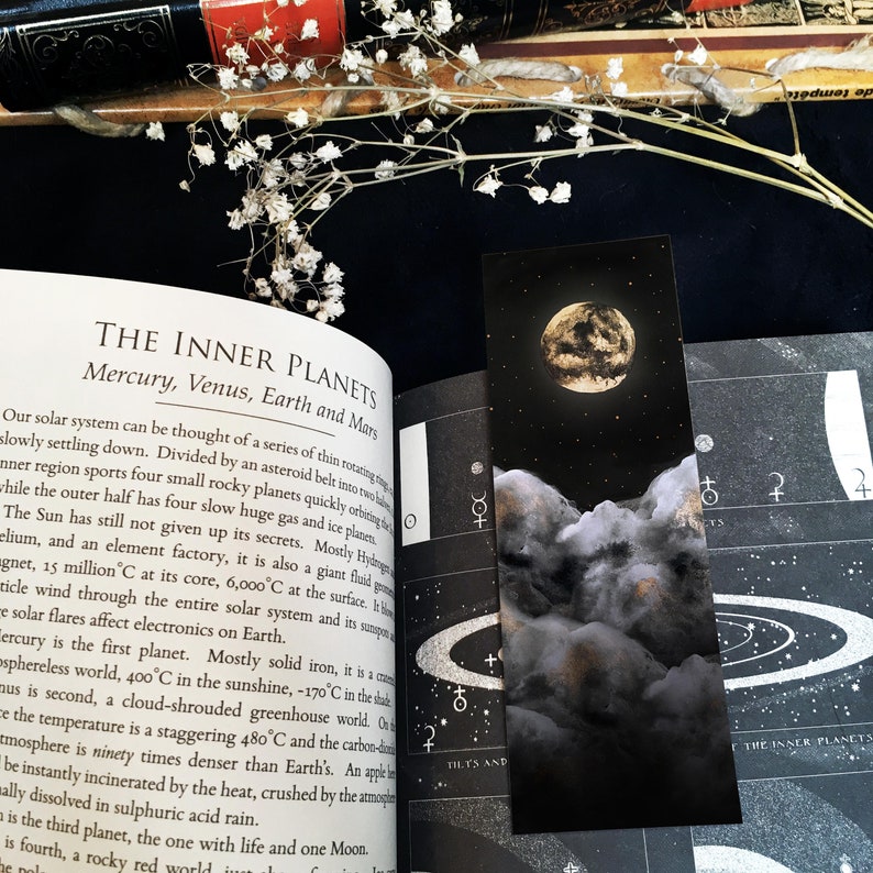 Celestial Bookmarks Set or Individual, Moon Bookmarks, Celestial Stationery, Spiritual Witchy bookmarks, Book lovers gift Moon & Clouds