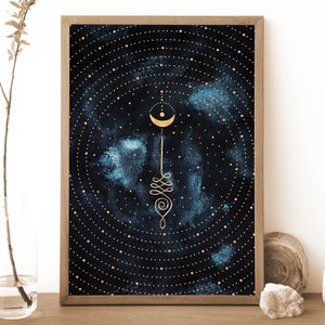 Arte de parede espiritual, impressão Unalome, decoração espiritual, impressão celestial, pôster da lua, presente de bruxa, decoração de bruxa, pôster espiritual, presente de Natal