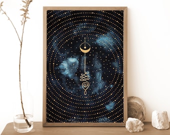 Unalome Print, Celestial Spiritual Decor, Moon Art