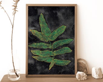 Celestial Fern Print: Witchy Botanical Wall Art