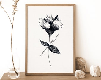 Abstract Flower Print: "Growth" Black and White Botanical Wall Art