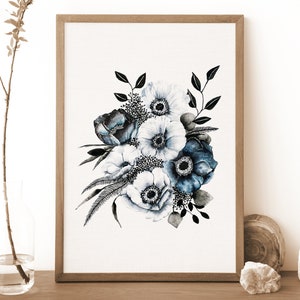 Blumendruck von Anemonen Blumen Illustration, Blumenwanddekor, Botanische Wandkunst, Blumen Aquarellmalerei, Blumengeschenk Mama