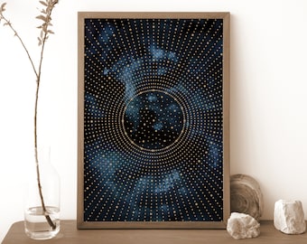 Arte de parede com estampa celestial, decoração de bruxa, aquarela celestial, estampa espacial cosmos, ilustração de galáxia, presente espiritual de Natal Yule