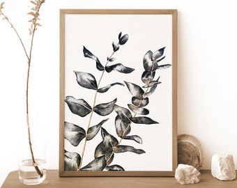 Eucalyptus Plant Print, Black and Gold Botanical Wall Art