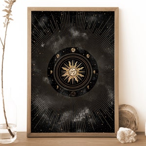 Sonne und Monde Print, Mond Phasen Wandbild, Sonne, Art, Witchy Dekor, Celestial Aquarell, Mond Poster, Spirituelles Dekor, Witchy Weihnachtsgeschenk
