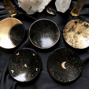 Celestial Dishes, Witchy Moon trinket dish, Whimsigoth Crystal dish, Small Handmade Moon Dish, Clay Bowl, jewelry dish tray, Spiritual  Gift