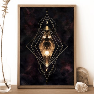 Stampa artistica stregonesca, arte murale spirituale, decorazione stregonesca, bordeaux nero e oro, arte simbolica, decorazione spirituale, arte malinconica, regalo stregonesco