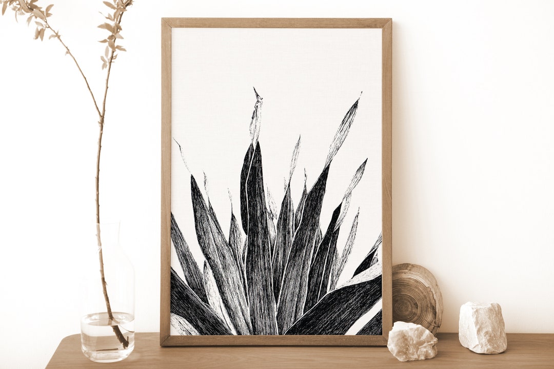 Tropical Plant Print, Black and White Palm Drawing, Botanical Wall Art ...