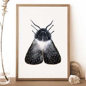 Witchy Moth Print, Moth Poster, Insect Wall Art Print, black and gold, Butterfly Print, Witchy Decor, Witchy Gift, dark academia