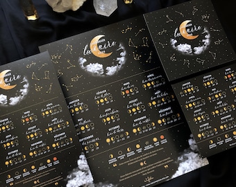 2025 Moon Calendar, Lunar Calendar 2025, Moon Phases Print, Black and Gold Decor, Celestial Poster, Witchy Decor, Spiritual Gift