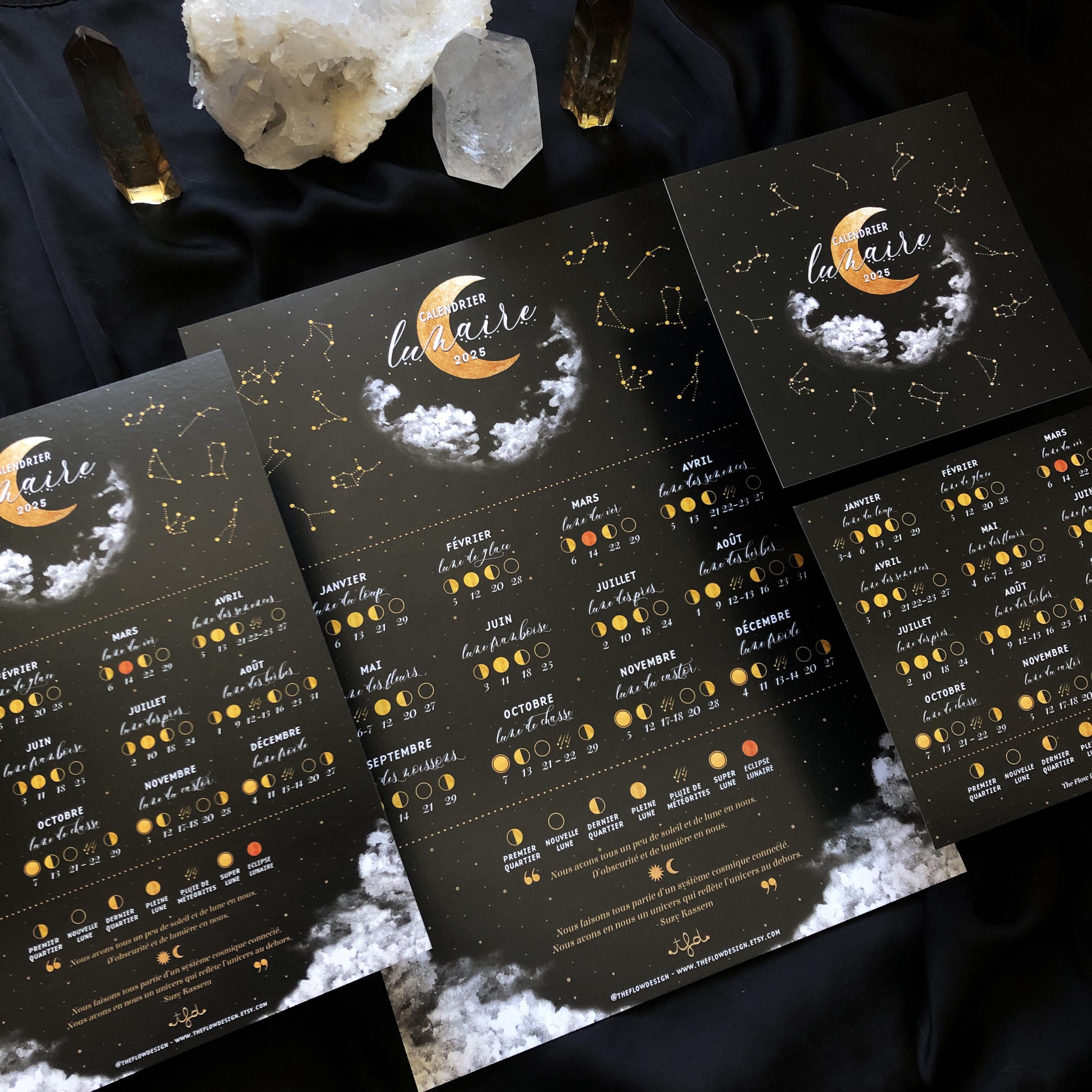 2025 Moon Calendar, Lunar Calendar 2025, Moon Phases Print, Black and Gold Decor, Celestial Poster, Witchy Decor, Spiritual Gift