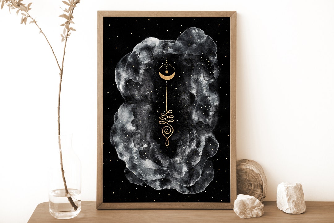 Celestial Print of Unalome Symbol, Spiritual Wall Art, Celestial Watercolor, Moon Poster, Witchy Decor, Spiritual Gift, Dark Academia Decor - Etsy