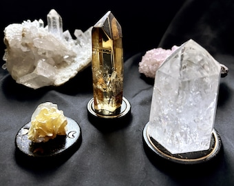 Celestial Crystal Stands, Black and Gold Witchy Decor, handmade gift, Spiritual Gift, Witchy Gift, Whimsigoth Moon Decor