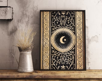 Art Nouveau Moon Print, Celestial Watercolor, Spiritual Decor
