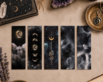 Celestial Bookmarks, Moon Bookmarks, Celestial Stationery, Spiritual Witchy bookmarks gift, whimsigoth
