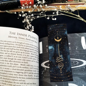 Celestial Bookmarks Set or Individual, Moon Bookmarks, Celestial Stationery, Spiritual Witchy bookmarks, Book lovers gift Unalome
