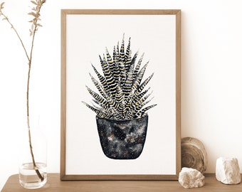 Affiche de plante succulente, Affiche Botanique en noir et or, Illustration de plante Haworthia, Déco Murale Boho Nature, Cadeau Plante