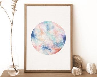 Celestial Moon Watercolor Print, Galaxy Wall Art, Witchy Decor