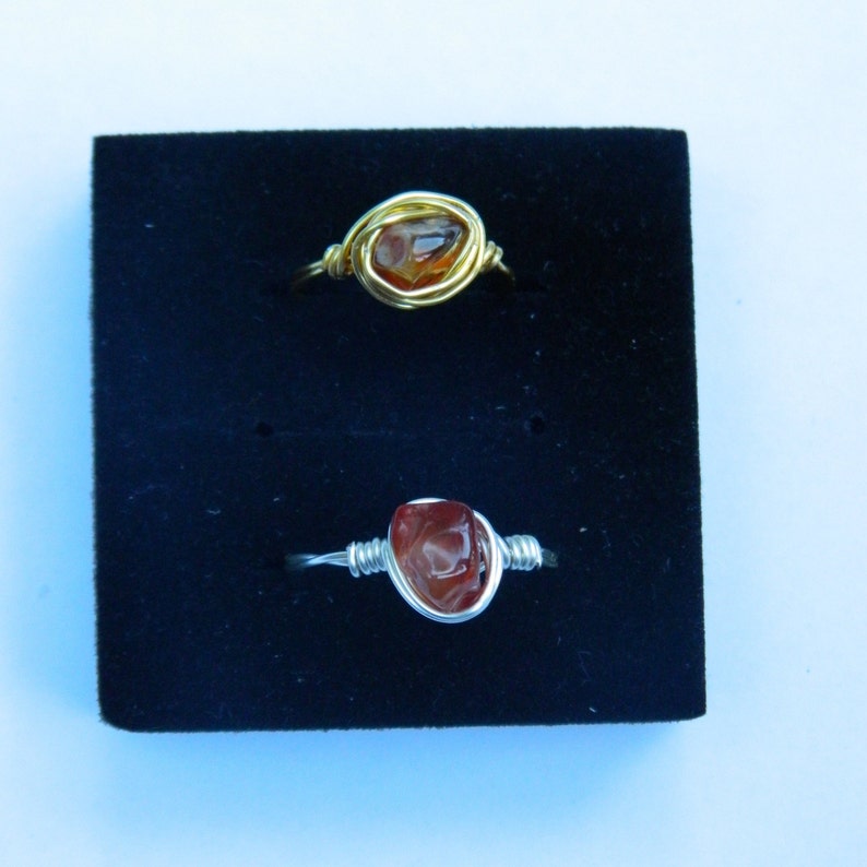 SilverGold Wire-Wrap Ring with Semi-Precious Quartz Glass Bead