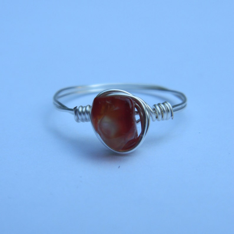 SilverGold Wire-Wrap Ring with Semi-Precious Quartz Glass Bead