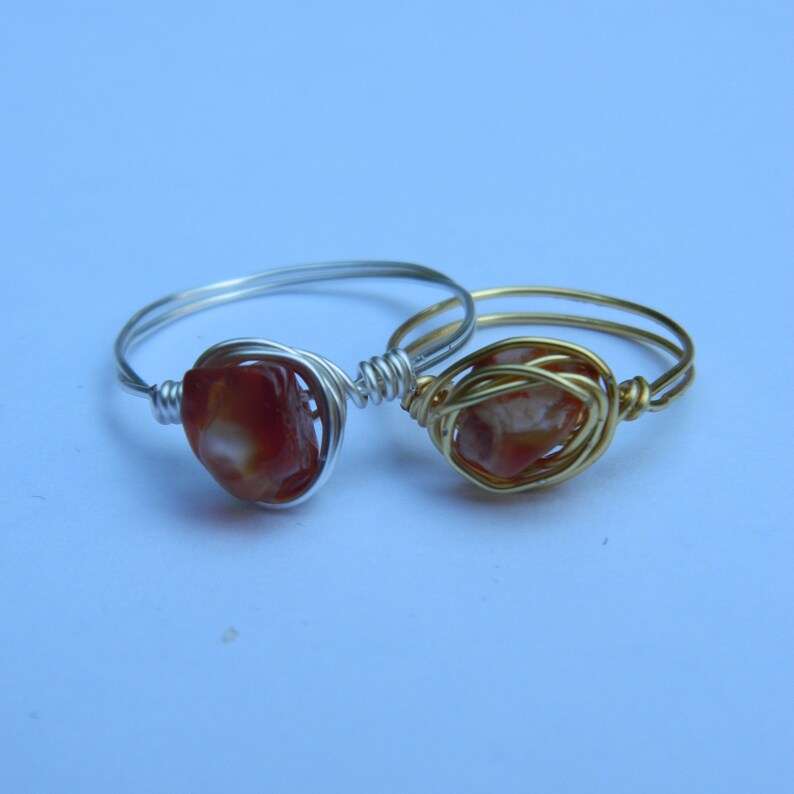 SilverGold Wire-Wrap Ring with Semi-Precious Quartz Glass Bead