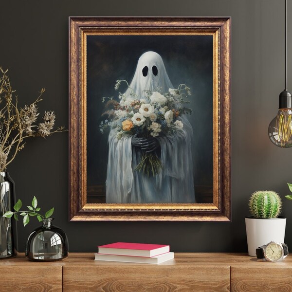 Spooky Floral Ghost Bouquet Painting Vintage Ghost Halloween Print Dark Academia Ghost Art Decor Digital Download