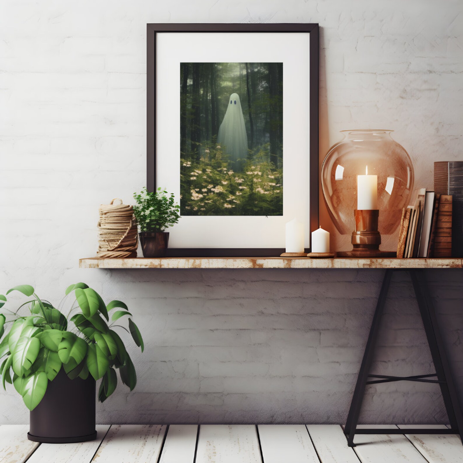 Ghost in Raining Forest Wall Print Spooky Halloween Art Decor Ghostly ...