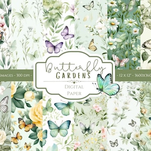 Salbei Grün Schmetterling Digitales Papier Floral Aquarell Digitales Papier Hochzeit Scrapbook DIY Papier Papier Nahtlose Kunst Crafting