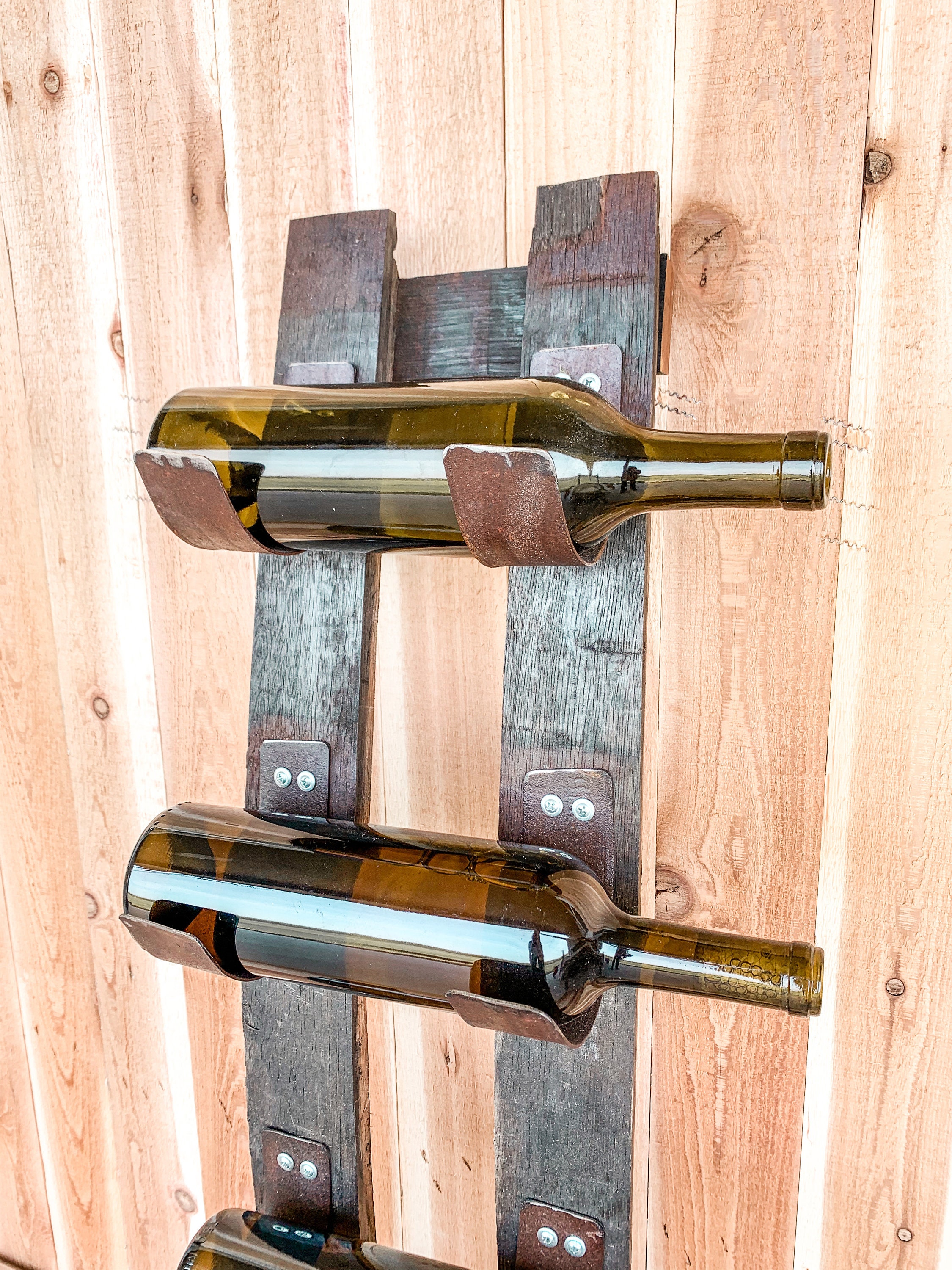 Wine rack 4 or 5 bottle rustic wine rack with steel banding Etsy