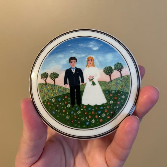 Vintage Porcelain Villeroy & Boch Design Naif Wedding Trinket Box - Jewelry Gift