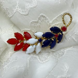Red White Blue Glass Costume Jewelry Brooch Patriotic American Leaf Brooch