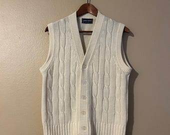 Vintage Robert Bruce Acrylic Chunky Knit Sweater Cardigan Vest Minimalist Office