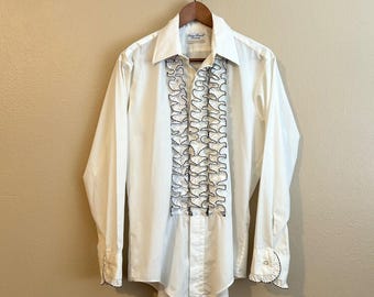 Vintage Palm Beach Formals Ruffle Tuxedo Shirt White Size 15.5 Dress Shirt