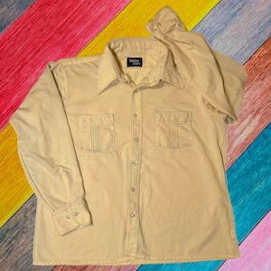 Vintage pijl cariton crêpe geel jaren 1970 shirt met lange mouwen en knoopsluiting jaren 70 jaren '60 westernstijl cowboy