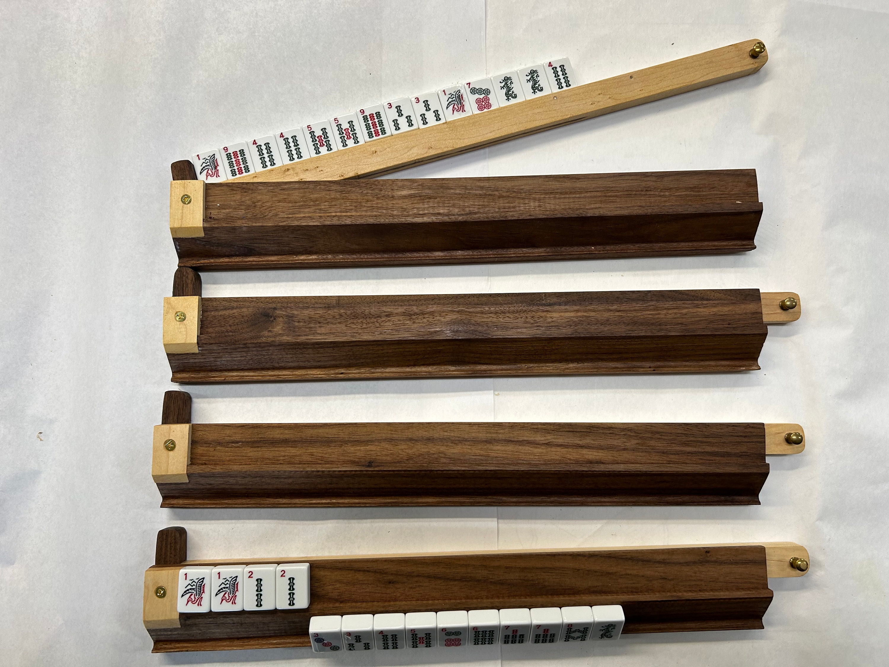 Walnut & Maple Mahjong Racks With Pivoting Pushers a Set of Four - Etsy