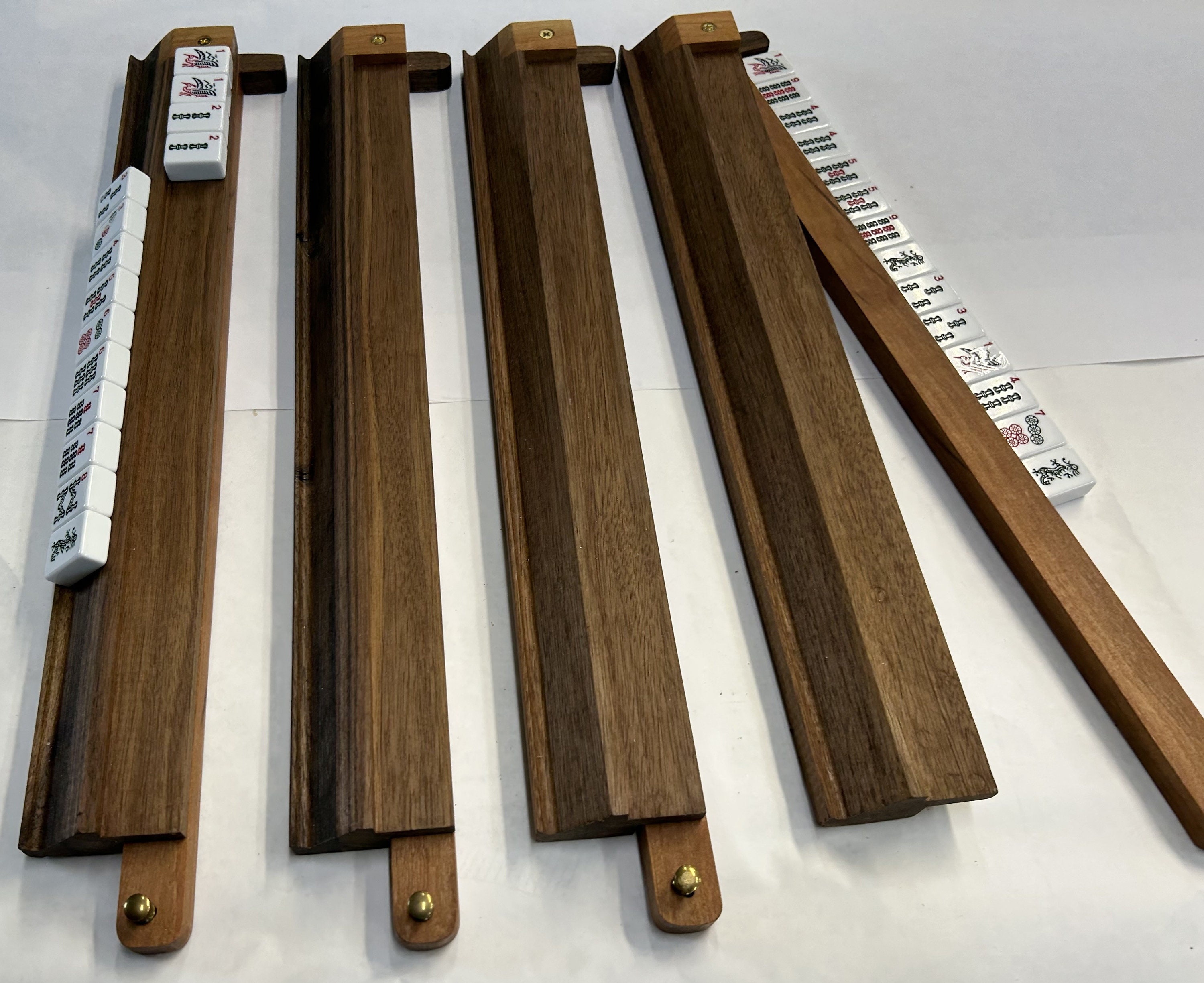 Walnut & Cherry Mahjong Tile Racks With Pivoting Pushers a Set of Four ...