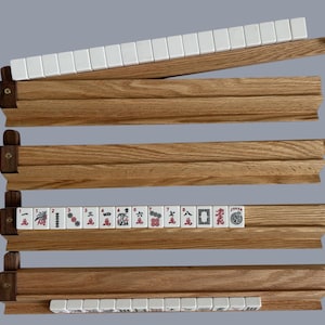 Oak with Walnut accents Mahjong racks with pivoting pushers