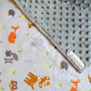 Minky Dot Baby Blanket - Foxes and Forest Friends - Soft and Cozy - Great Baby Gift