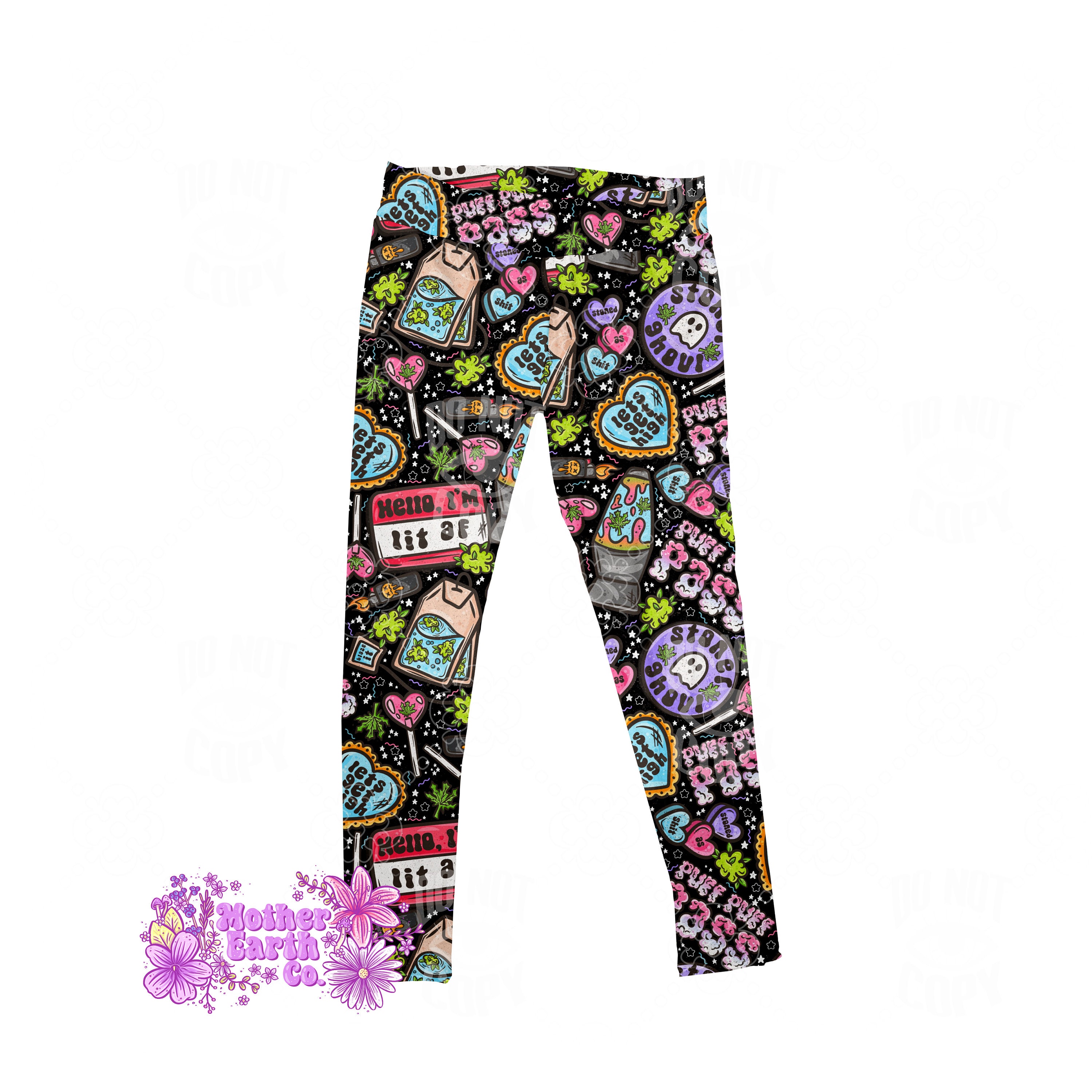 Leggings de hierba bonita Doodles de cannabis pantalón de yoga de marihuana  de marihuana femenina rosa