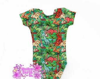 Dinosaur Leotard || Gymnastics || Leo || Girls || Sports || Bodysuit || One Piece || Green || T-Rex || Dino’s || Baby || Kid || Longneck