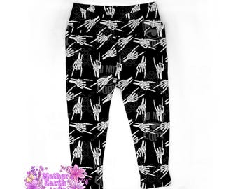 Leggings de esqueleto de rock and roll // Pantalones // Bebé // Niño // Niño // Manos // Espeluznante // Halloween // Gótico // Gótico // Blanco y negro