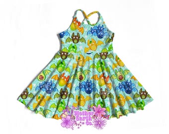 Blue Fruit Bat Brielle Dress || Cross Back || Girls || Teen || Kids || Child || Baby || Toddler || Witchy || Blueberry || Mango || Bats