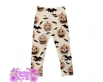 Pumpkin & Bats Grow With Me Pants || Leggings || Pants || Maxaloones || Halloween || Bats || Spooky || Toddler || Baby || Kids
