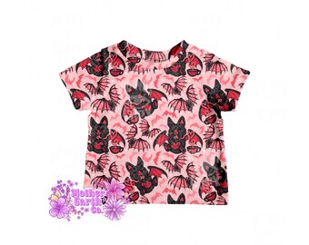 Valentines Bats Short or Long Sleeve Shirt || Child || Kids || Baby || Toddler || Shirts || Witchy || Pink || Red || Valentines || Goth