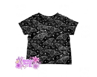 Shirt met korte of lange mouwen vleermuis || Kind || Kinderen || Baby || Peuter || Bovenkant || Overhemden || Vleermuizen || Spookachtig || Halloween || Zwart || Gothic