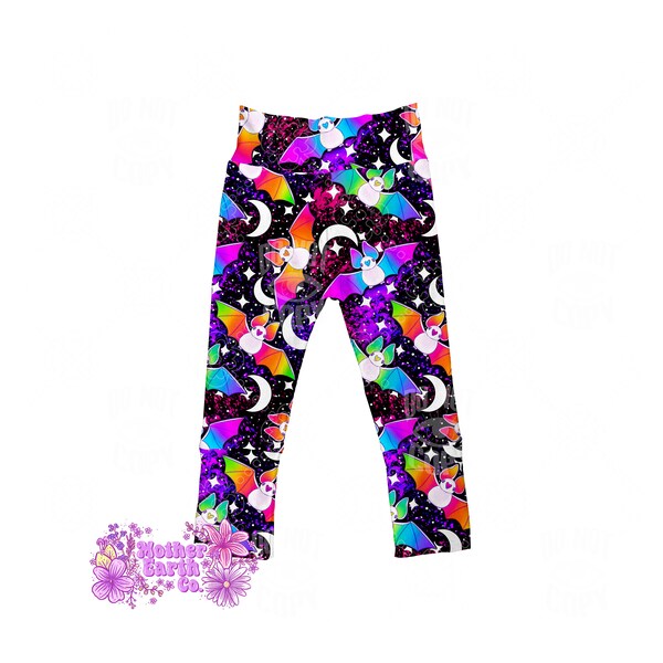 Colorful Bats Grow With Me Pants || Leggings || Maxaloones || Halloween || Pants || Baby || Toddler || Kids || Rainbow || Spooky || Bat